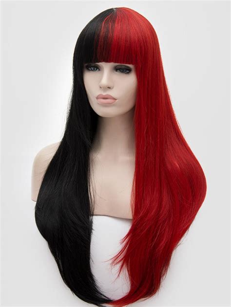 half black white wig|half red half black wig.